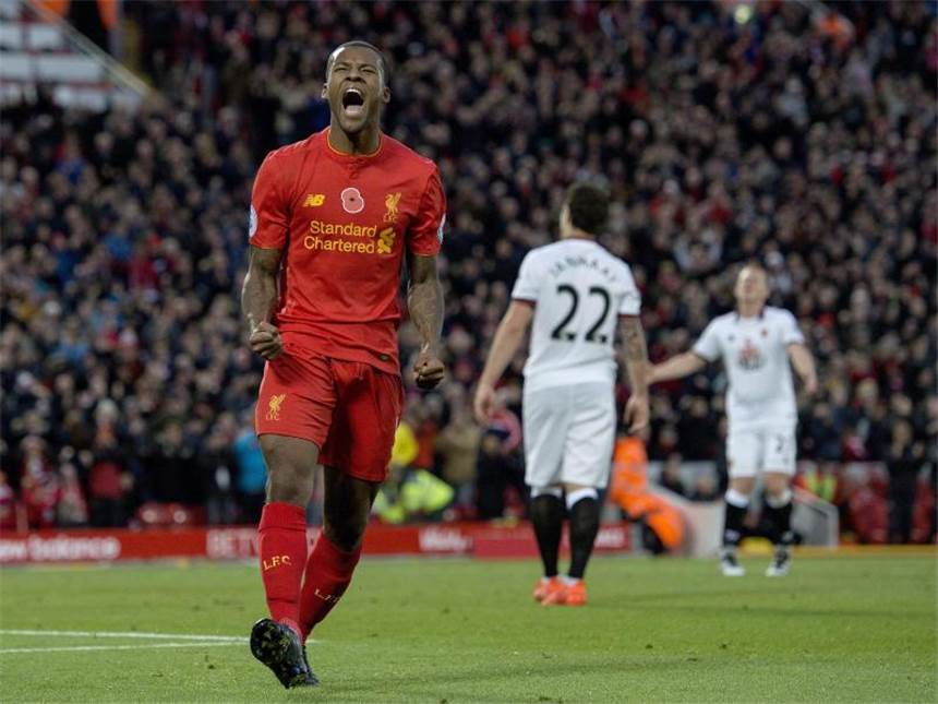 Liverpool mit 6:1 an Spitze - Arsenal und ManCity remis Georginio Wijnaldum feiert seinen Treffer für Liverpool zum 6:1-Sieg gegen den FC Watford. Foto: Peter Powell