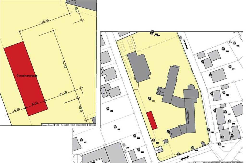 Container für Grundschulen: Übergangslösung droht teuer zu werden Ein Plan, der der Standort eines Containers an der Grundschule in Heek zeigt.