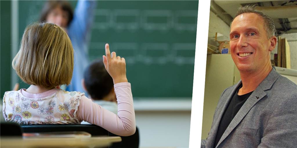 Werden Klassenräume weniger beheizt? Werner Schulleiter und die Stadt äußern sich Montage aus einem Kind im Klassenraum und Schulleiter Thorsten Schröer
