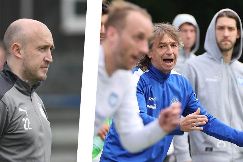 Westfalia Huckarde gegen FC Castrop-Rauxel - Tor, verschossener Elfer, Platzverweis Haben vor dem Duell in der Bezirksliga eigene Asse im Ärmel: Mathias Tomaschewski, Coach von Westfalia Huckarde, und Michael Wurst, Trainer des FC Castrop-Rauxel.