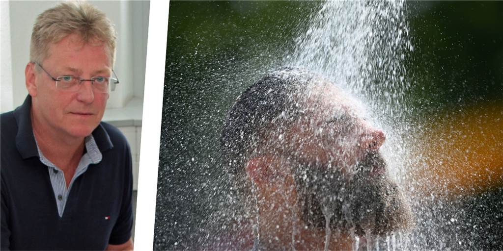 Weiter warmes Wasser in Werner Sporthallen: KBW-Leiter erklärt andere Änderungen Montage aus Frank Adamietz und einem duschenden Mann