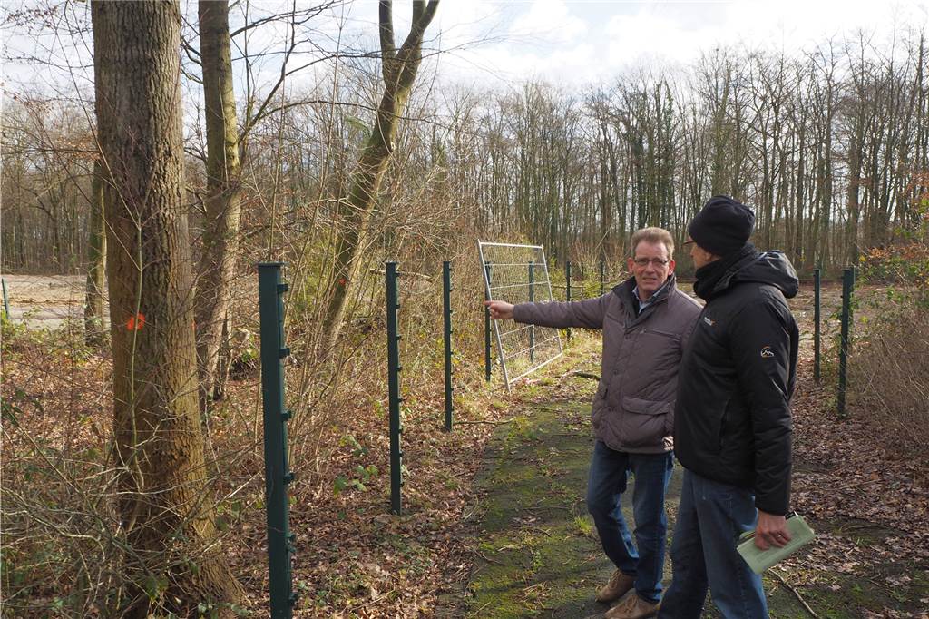 Anwohner am Zechenbusch machen sich um ihr Wäldchen Sorgen Hans Klimke (links) und Werner Scholten (rechts) wissen genau, welche Bäume in ihrem Wäldchen am Zechenbusch gefällt werden sollen - und zwar alle mit einem orangenen Punkt.