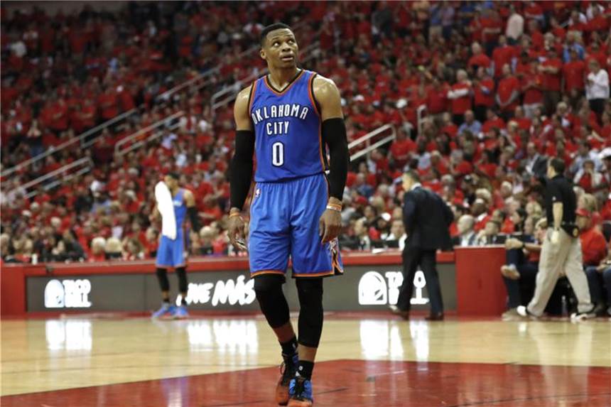 NBA-Star Westbrook fällt nach Kniearthroskopie aus Har Probleme mit dem Knie: Oklahomas Russell Westbrook. Foto: David J. Phillip