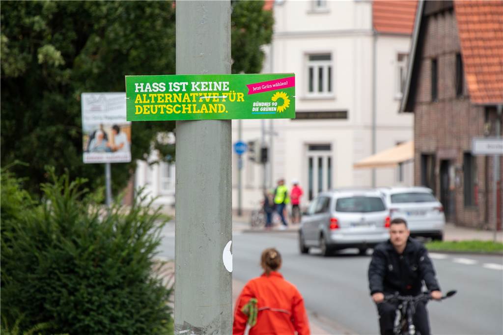Die Grünen gegen Bürgermeisterin Karola Voß: Zoff um Anti-AfD-Plakate "Hass ist keine Alternative für Deutschland" steht auf einem der kleinen Plakate.