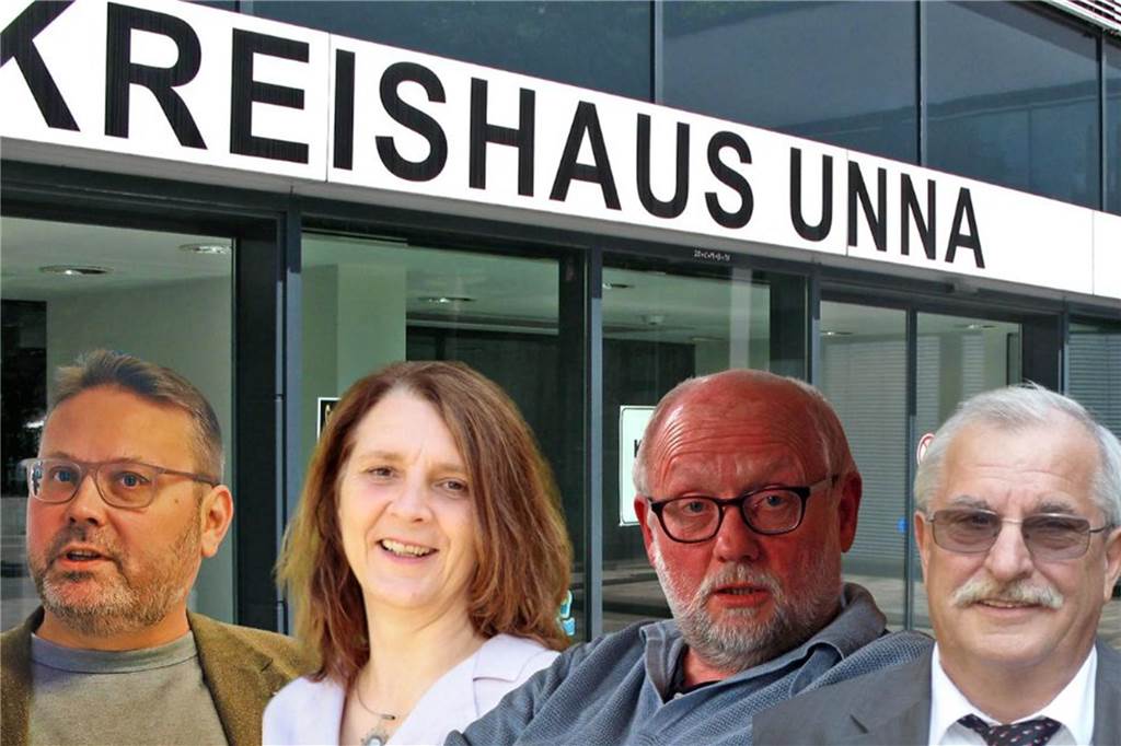 Hauptpersonen in der Abrechnungsaffäre (v.l.): Timon Lütschen, Marion Küpper und Dr. Hubert Seier, aktuell noch Mitglieder des Kreistages in Unna, sowie Werner Sell, Mitglied des Kreistages bis 2020.