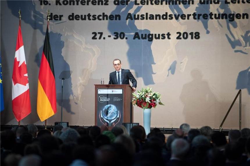Maas will Allianz der liberalen Demokratien schmieden Heiko Maas spricht zur Eröffnung der Botschafterkonferenz im Auswärtigen Amt. Foto: Bernd von Jutrczenka
