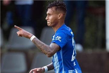 Herthas Davie Selke bejubelt seinen 2:0-Treffer beim 3:2-Sieg gegen Dukla Prag. Foto: Soeren Stache