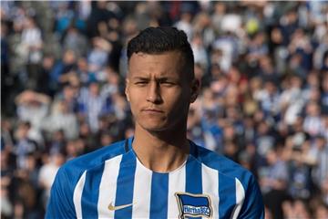 Herthas Davie Selke plagen eine Jochbeinprellung und eine Gehirnerschütterung. Foto: Ralf Hirschberger