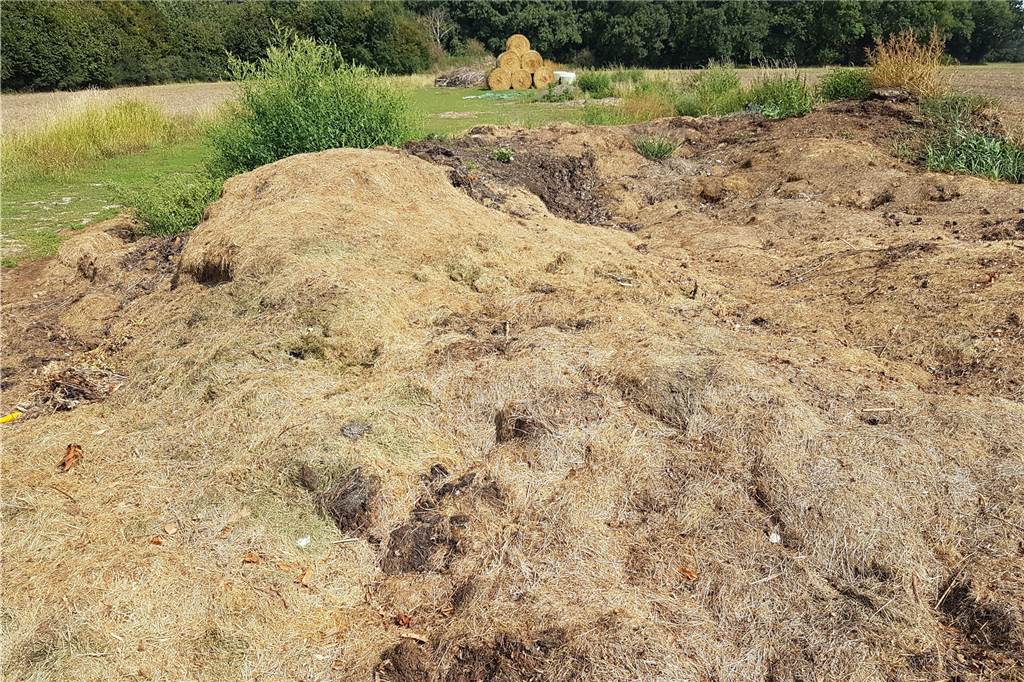 Illegale Müllkippe: EDG kann nichts gegen Abfall auf diesem Feld tun Hier lagert seit einem halben Jahr der verunreinigte Grünschnitt. Mittlerweile ist er faulig und riecht unangenehm.