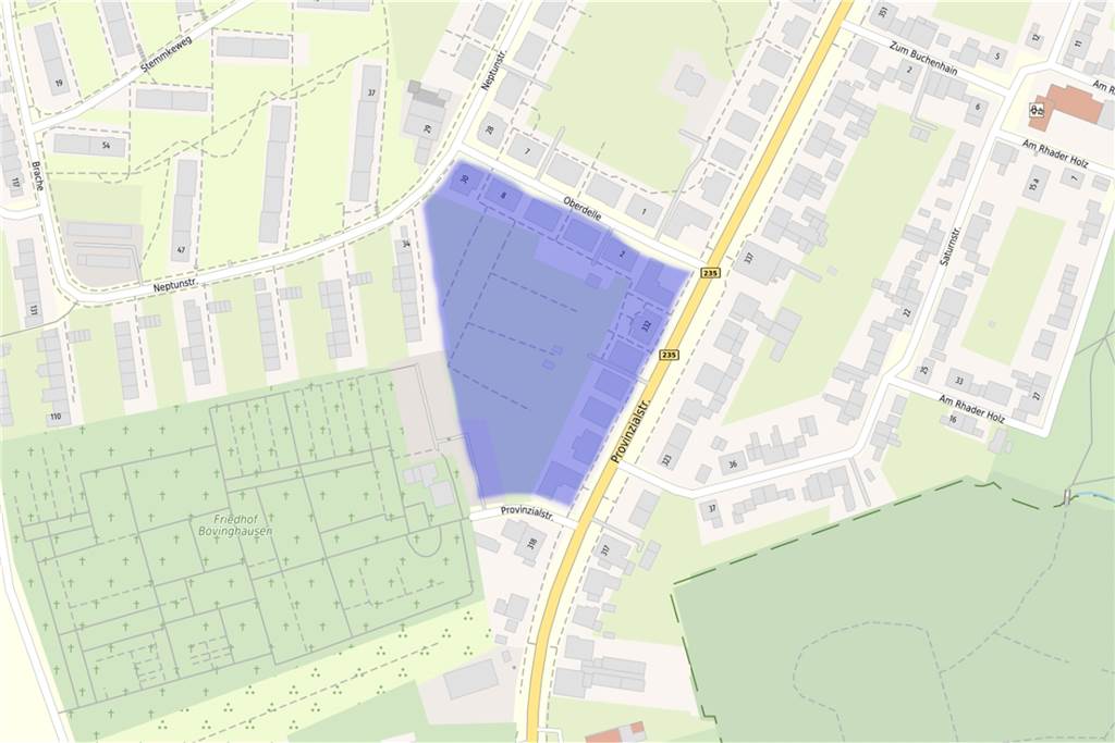 Neptunstraße: Stadt plant rund 30 neue Wohneinheiten in Bövinghausen Der markierte Bereich zeigt das Areal in Dortmund-Bövinghausen, das bebaut werden soll.