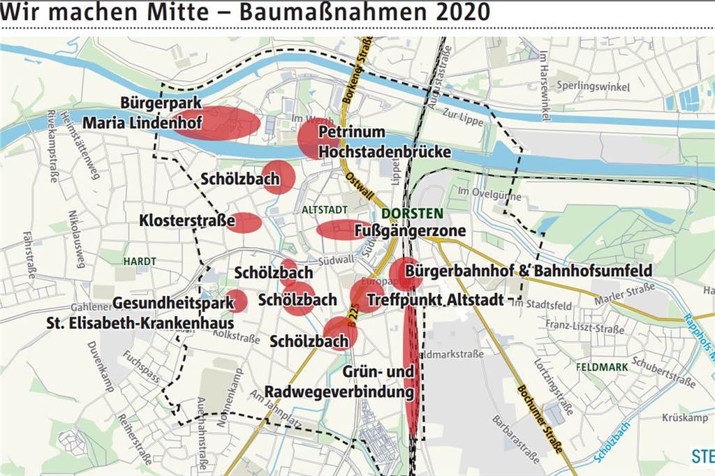 Innenstadt von Dorsten: An allen Ecken und Enden wird in diesem Jahr gebuddelt und gebaut Hier wird in diesem Jahr überall an Wir-machen-Mitte-Projekten gebaut.