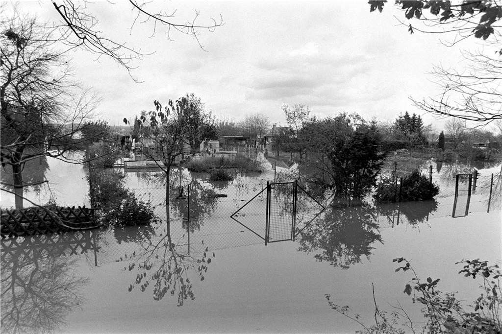 Hochwasser an der Lippe bei den Kleingärten an der Moltkestraße
