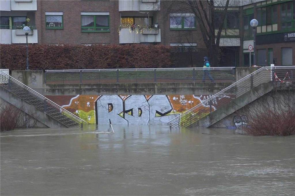 Hochwasser an der Lippe in der Lüner Innenstadt