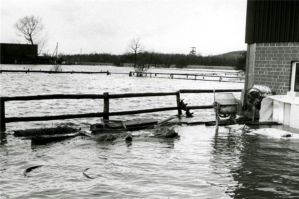 Hochwasser an der Lippe in Nordlünen im Jahr 1985