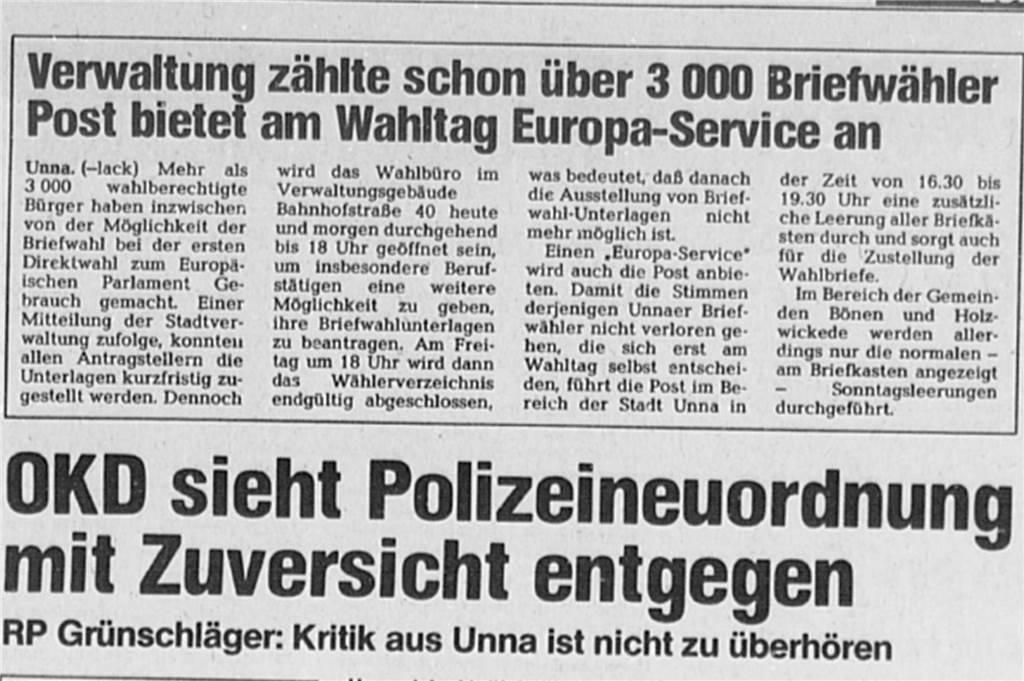 Europawahl am 9. Juni: Die wichtigsten Fakten vor dem Urnengang Ausschnitt aus einer Zeitung aus dem Jahr 1979 mi einem Artikel über die Europawahl
