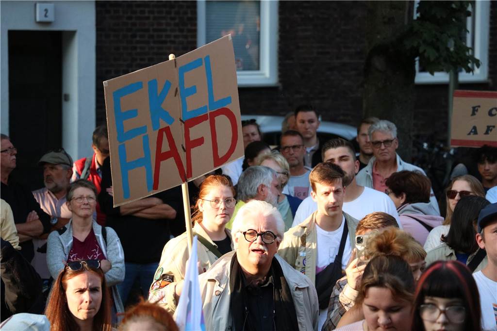 Hunderte Bürger demonstrierten während der Kundgebung mit bunten Plakaten gegebn die AfD. 