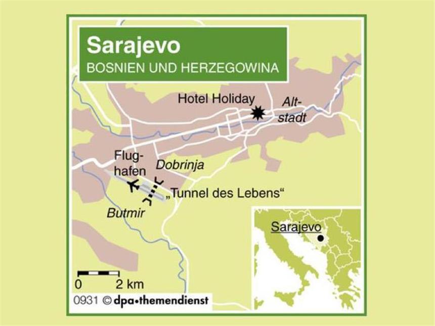 Erinnerung an den Krieg: Sarajevos "Tunnel des Lebens" Im Bosnienkrieg war Sarajewo ein Hort des Schreckens. Entkommen konnte man nur durch einen Tunnel unter dem Flughafen. Foto: dpa-infografik/dpa