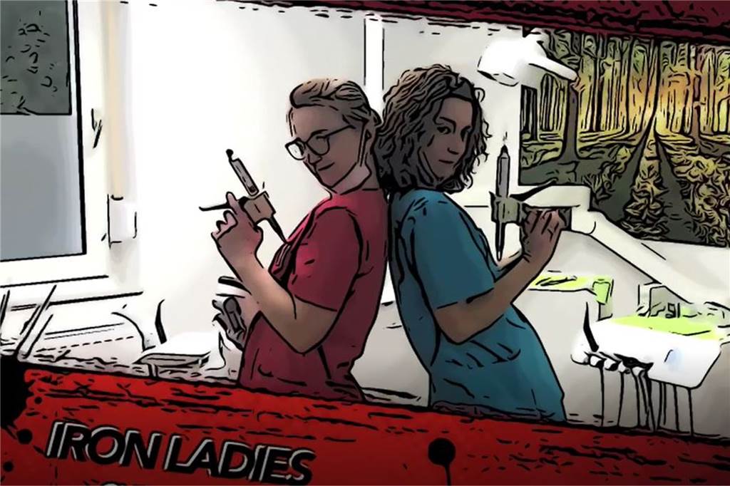 Personal gesucht: Dortmunder Zahnärztinnen werden zu Superheldinnen Die Zahnärztinnen Monkia und Magdalena Kolski in ihrem selbst produzierten Comic-Clip.