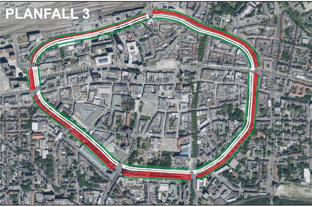 Der Wall als Einbahnstraße? Radikale Vorschläge für Innenstadt-Umbau Im Planfall 3 wird aus mindestens einem Auto-Fahrstreifen auf dem Wall ein Radfahrstreifen.