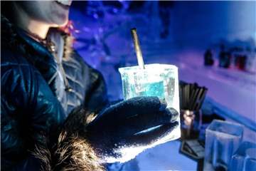 In der Eisbar können Besucher bei Minus 10 Grad Getränke in Gläsern aus gefrorenem Wasser bestellen. Foto: Paul Zinken