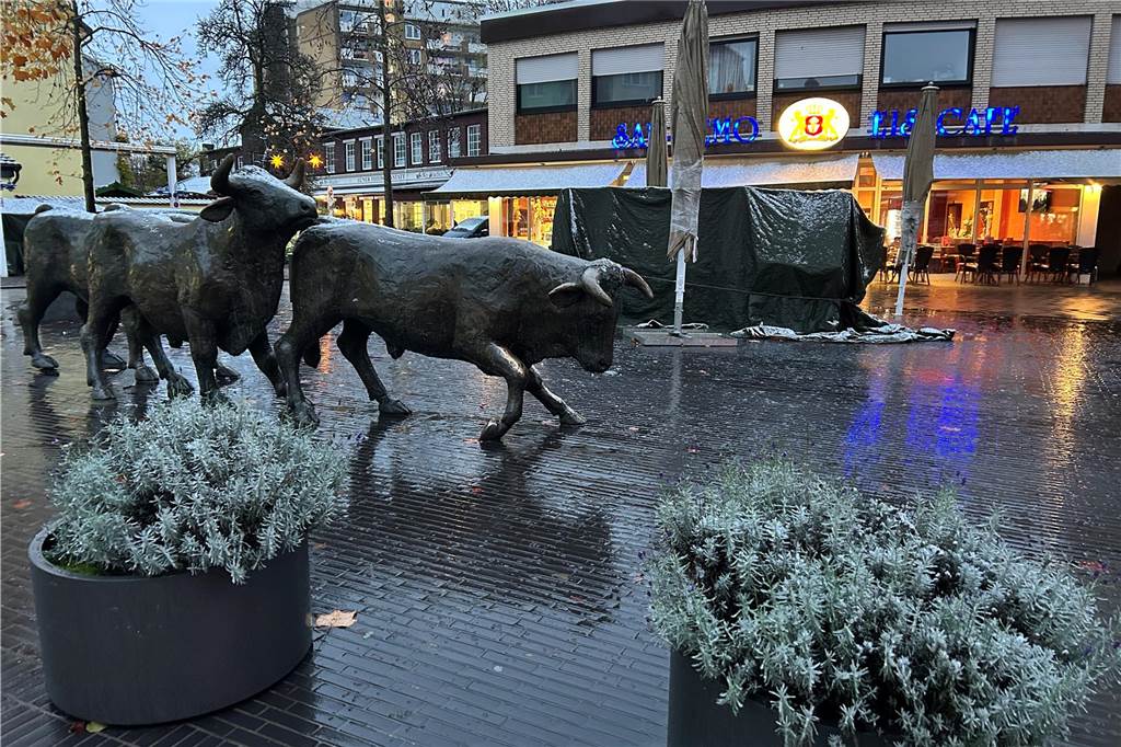 n der Innenstadt bleibt der Schnee auf den Straßen nicht liegen, aber auf den Statuen.