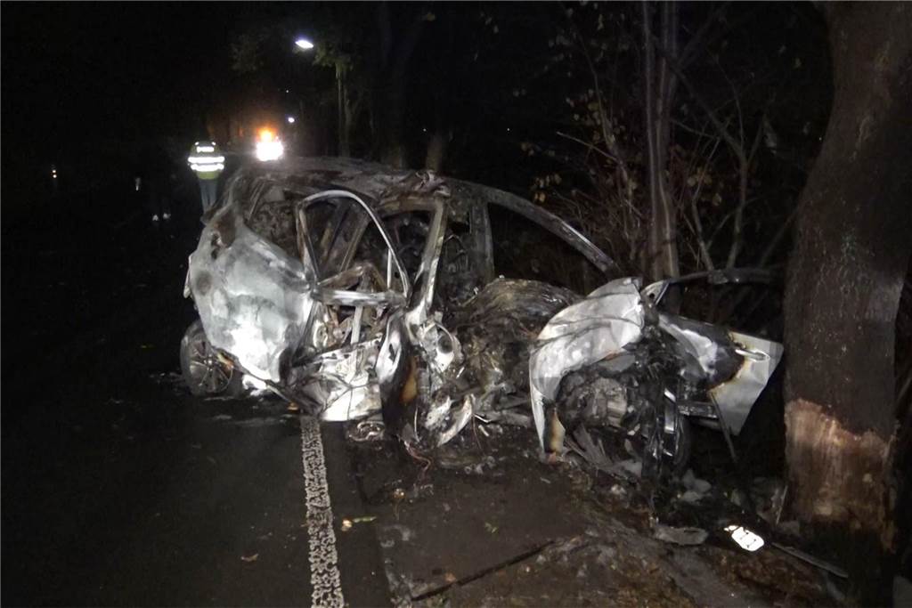 Unfallatlas für den Dortmunder Westen zeigt, wo es häufig kracht Ausgebranntes Auto nach einem Frontal-Aufprall an einem Baum auf der Königsheide in Dortmund.