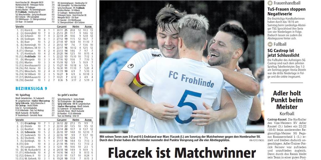 Zurückgeblättert: FC Frohlinde war Castrop-Rauxeler Speerspitze als frischer Landesligist In der zweiten Oktober-Hälfte 2017 war der FC Frohlinde in Castrop-Rauxel das Non-Plus-Ultra. Spieltagsheld war Marc Flaczek, der aktuelle Spielführer des FC Castrop-Rauxel.