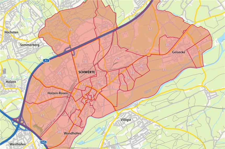 Der erste Nachbar der Stadt Schwerte In diese Schichte ist die Stadt Schwerte eingeteilt. Grfik Klose
