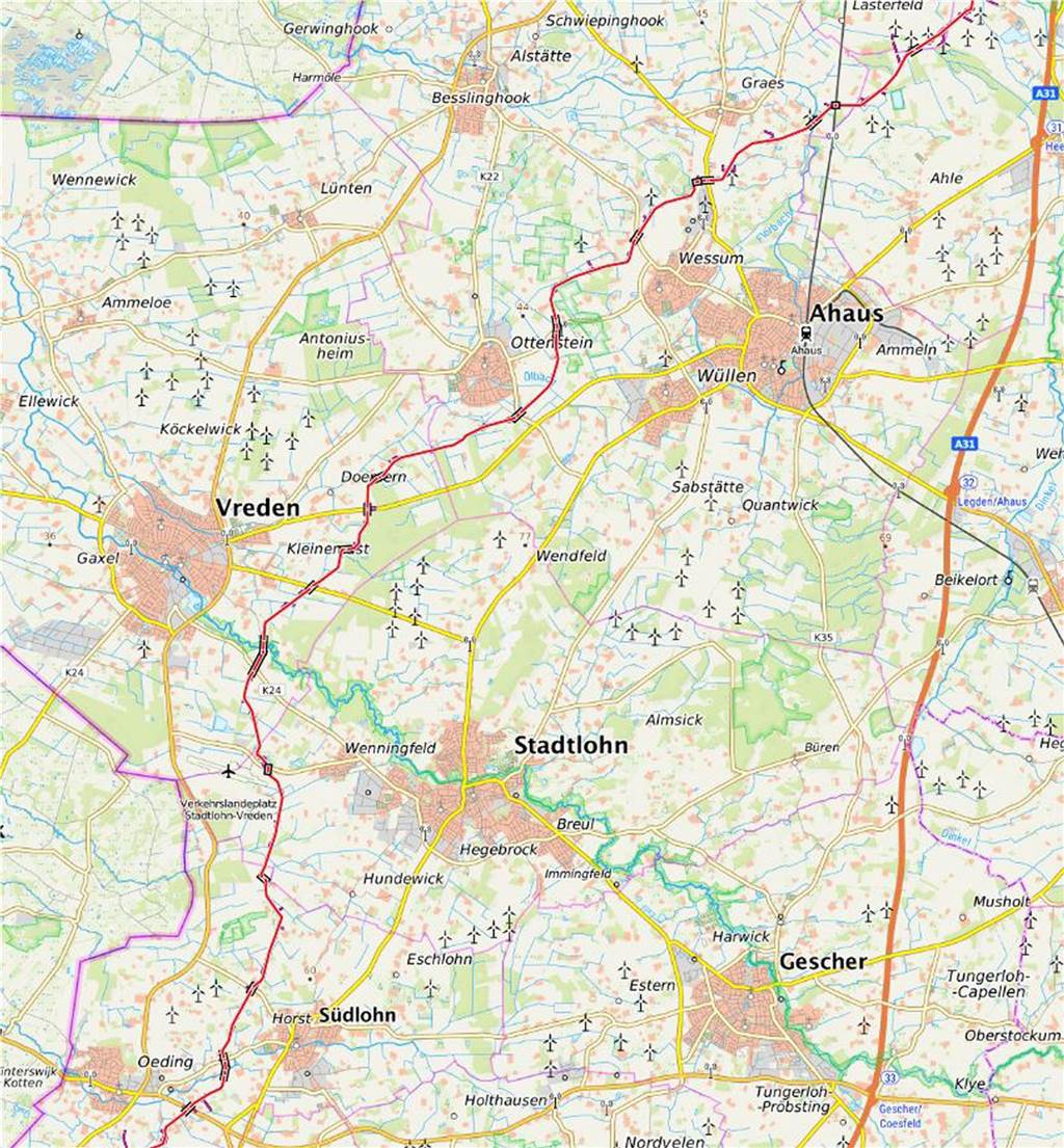 In rot eingezeichnet ist der Verlauf von A-Nord.