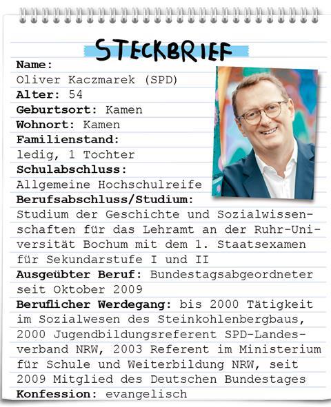 Im Steckbrief: Welche Worte von Rudi Assauer Oliver Kaczmarek schätzt Steckbrief Oliver Kaczmarek SPD Bundestagswahl Wahlkreis Unna I