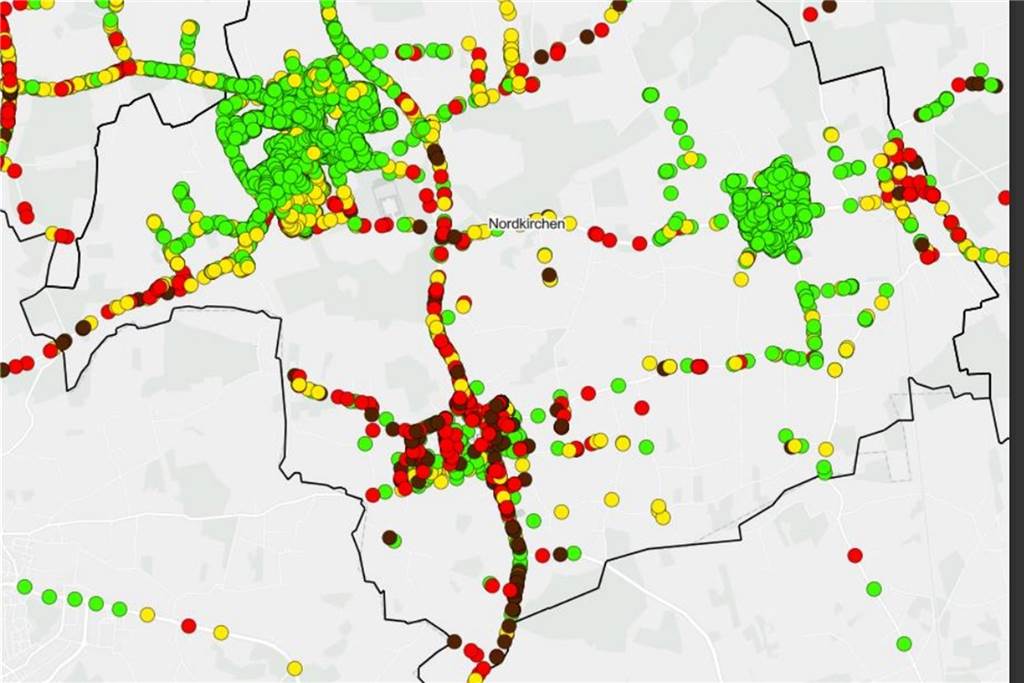 Messungen im Müllwagen zeigen Funklöcher in Südkirchen und Davensberg In Südkirchen gibt es deutlich mehr Probleme mit dem Netz als in Nordkirchen oder Capelle.