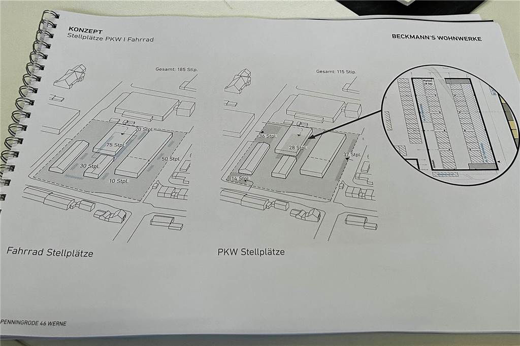 „In Werne sind Stellplätze wichtig“, weiß der Architekt. Daher werden sie auch großzügig eingeplant.