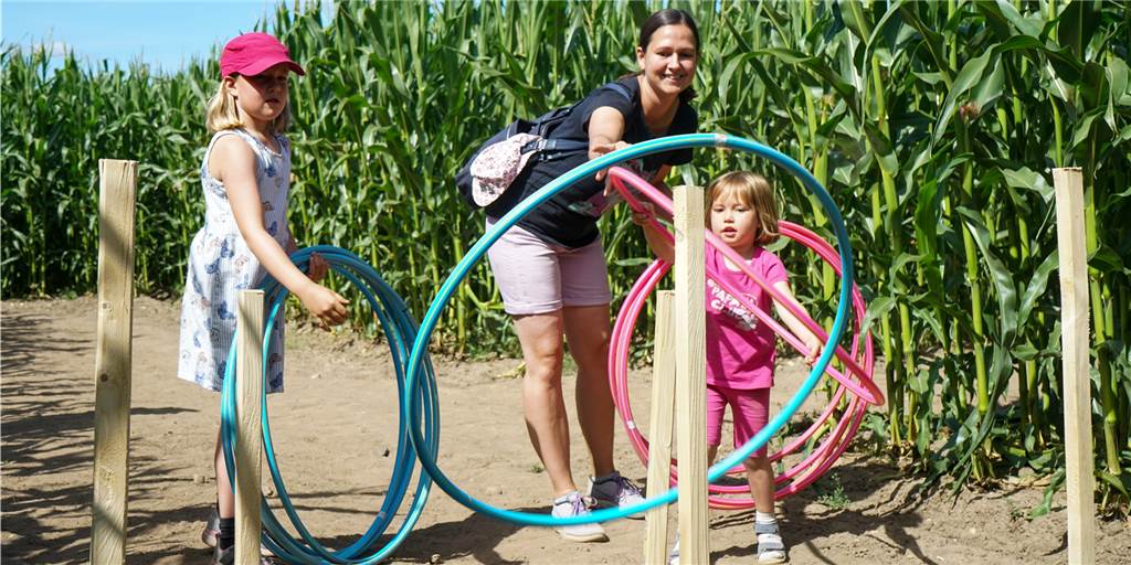 Miermanns Maislabyrinth ist ein großer Spaß nicht nur für Familien Innerhalb des Labyrinths finden Klein und Groß Aufgaben, die den Weg durch den Mais noch interessanter machen.