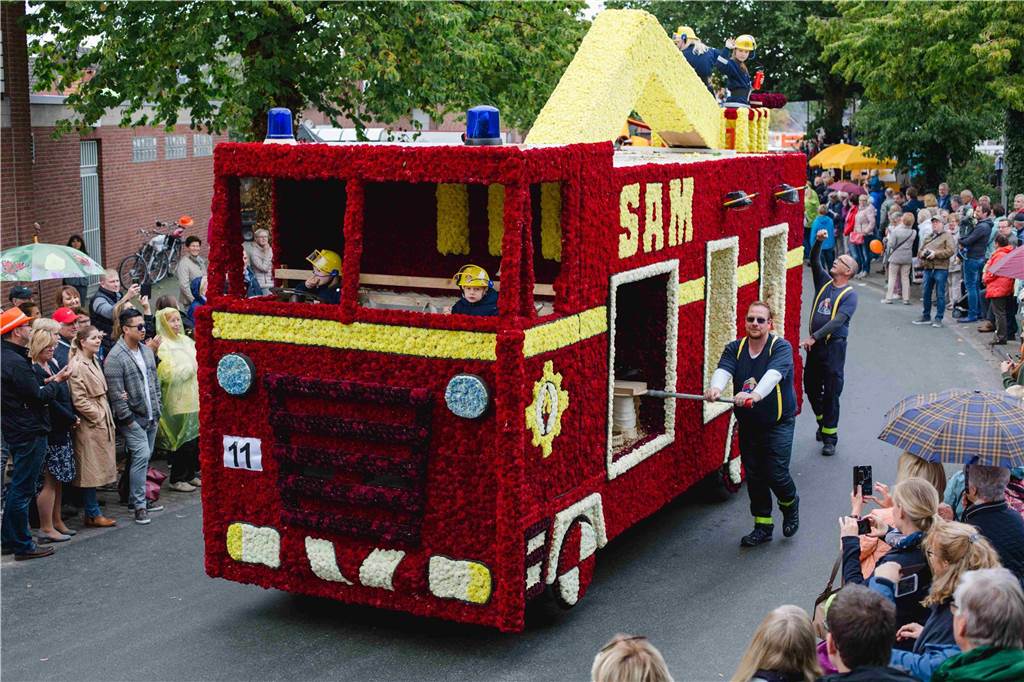 Blumenkorso alle Infos: Parkplätze, Programm, Korsoweg und Preise Ein Dahlienmotivwagen.
