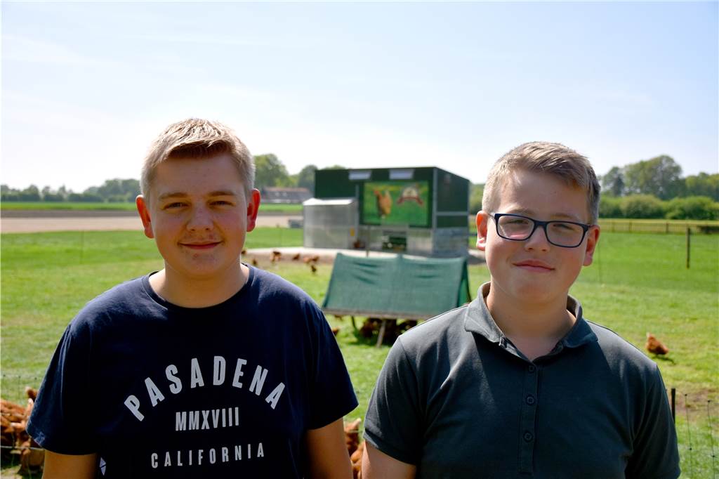 150 Hühner fühlen sich bei Jannik (16) und Niklas (13) Lansing pudelwohl Jannik (16, l.) und Niklas (13) Lansing bessern sich mit ihrer Hühnerschar das Taschengeld auf. Dabei ist ihnen besonders wichtig, dass die Tiere artgerecht leben.