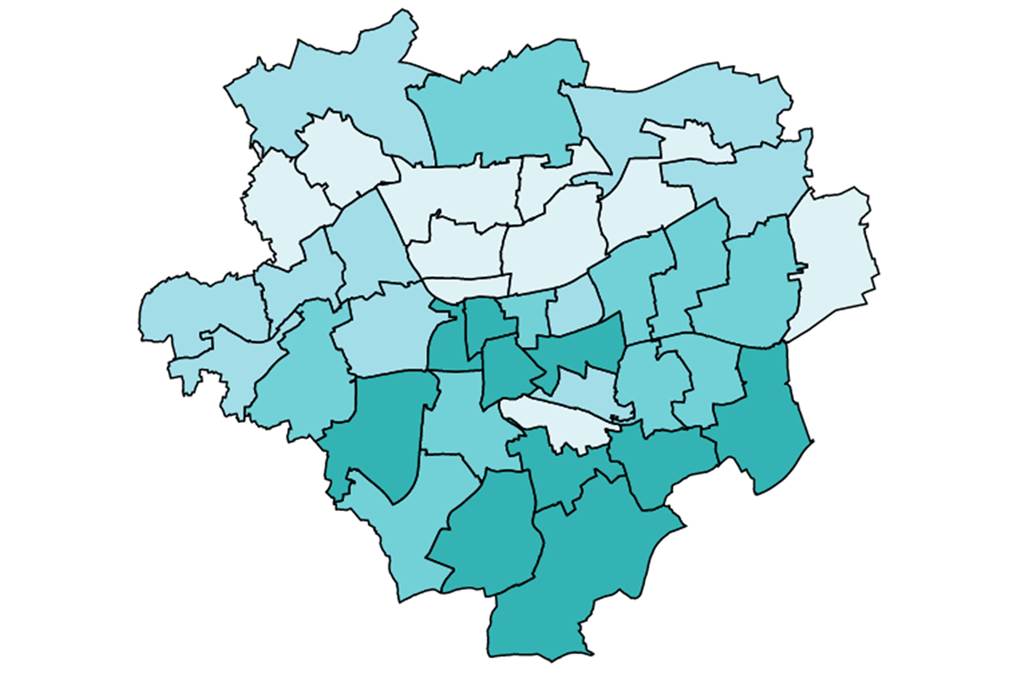 Wahlbeteiligung: Ist Demokratie nur was für wohlhabendere Dortmunder? Je dunkler die Karte eingefärbt ist, desto höher lag die Wahlbeteiligung in den einzelnen Wahlbezirken. Am niedrigsten war sie in der Nordstadt, am höchsten in Kirchhörde.