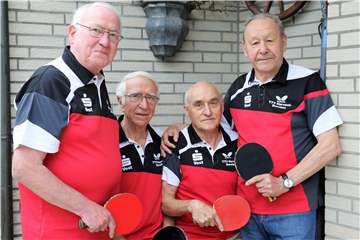 Josef Hesping (v.l.), Jochen Nitsche, Josef Frank und Roland Axmann sind die ewig Junggebliebenen beim TTV Hervest.