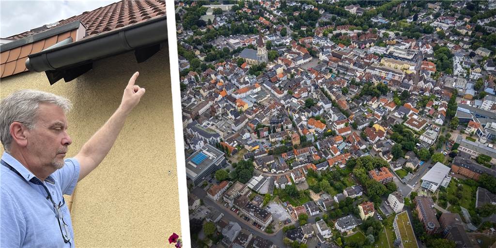 Jürgen Strathoff (l.) würde gerne ein Solardach an seinem Haus in Unnas Innenstadt anbringen - doch für sein Gebäude und viele andere gilt: Ohne Erlaubnis ist das nicht möglich.