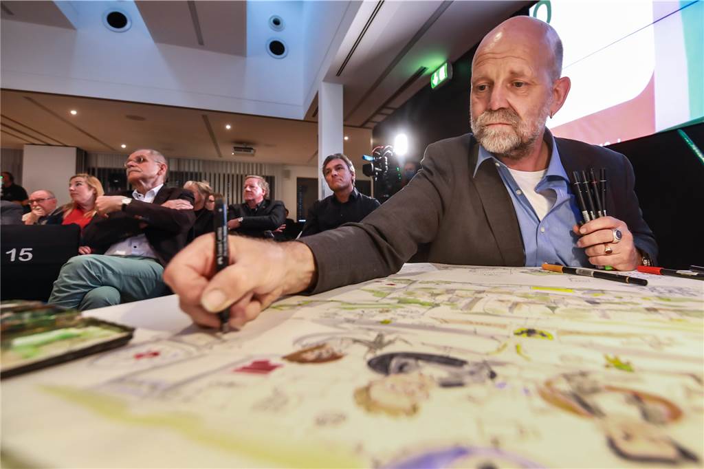 Schluss mit Kuschelwahlkampf: Harte Angriffe beim Endspurt um Dortmunds Rathaus Karikaturist Michael Hüter dokumentiert die Wahlrede live.