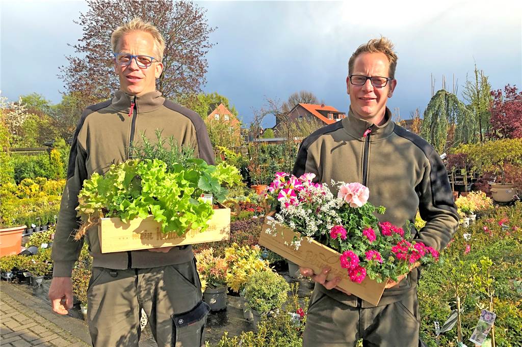 Vorgärten in Haltern: So werden sie zum Konzertsaal für Bienen Karsten und Stefan Schwalvenberg freuen sich über das gestiegene Umweltbewusstsein von Gartenbesitzern. In den von den Behindertenwerkstätten Karthaus gefertigten Blumenkisten präsentieren sie Kräuter und Sommerblumen.