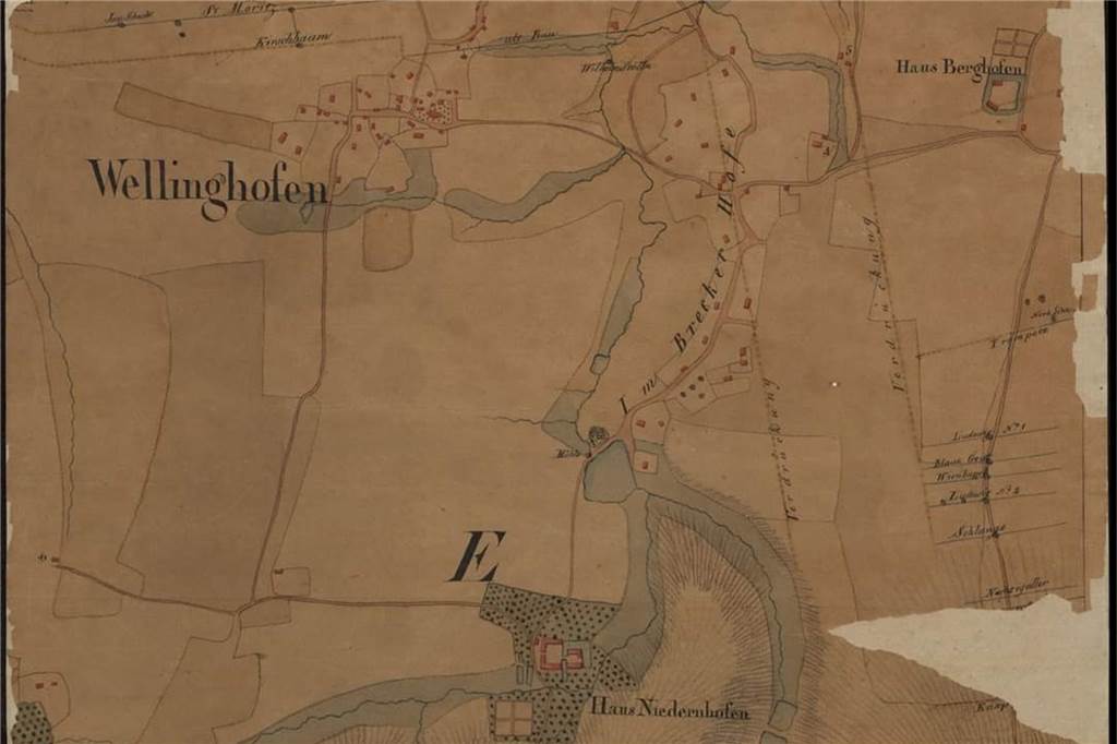 Kirmes, Mittelalter-Lager und Bühnenprogramm: Berghofen feiert Jubiläum Kartografie, circa 18. Jahrhundert: Oben rechts ist das Haus Berghofen eingezeichnet.