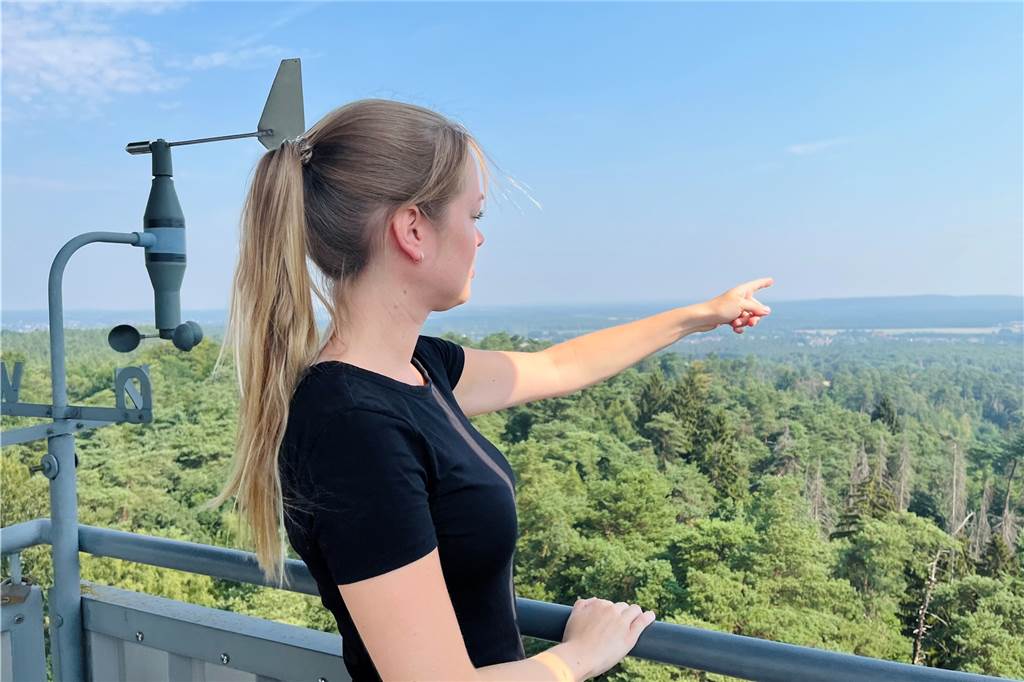 Kilometerweiter Blick über die Wälder: Auf dem Feuerwachturm ist Carla Paul besonders gern.