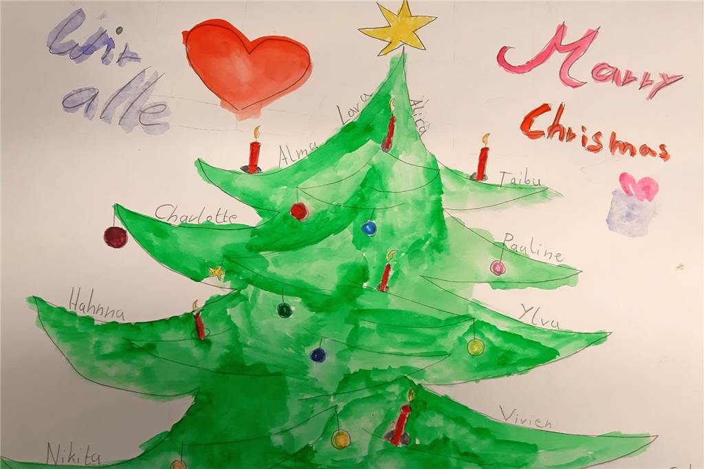 Schicken Sie uns Ihre Weihnachtsgrüße - Kinder können erstmals etwas gewinnen Ein gemalter Weihnachtsbaum