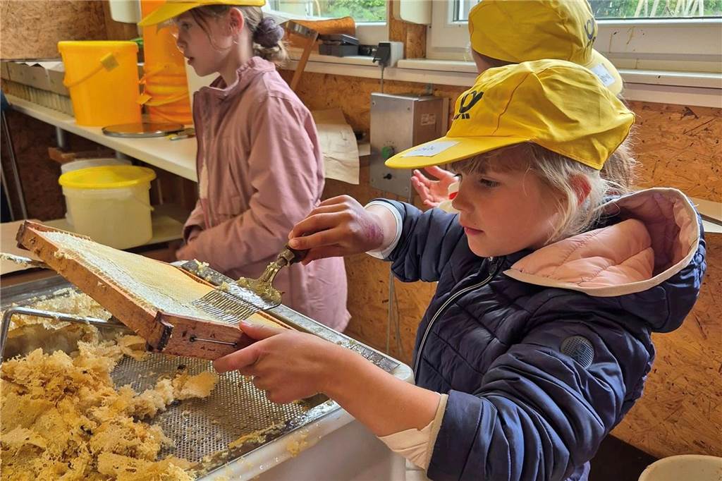 Kinder waren zu Gast bei Imker Egon Unterberg in Gahlen und lernten, wie Honig entsteht.