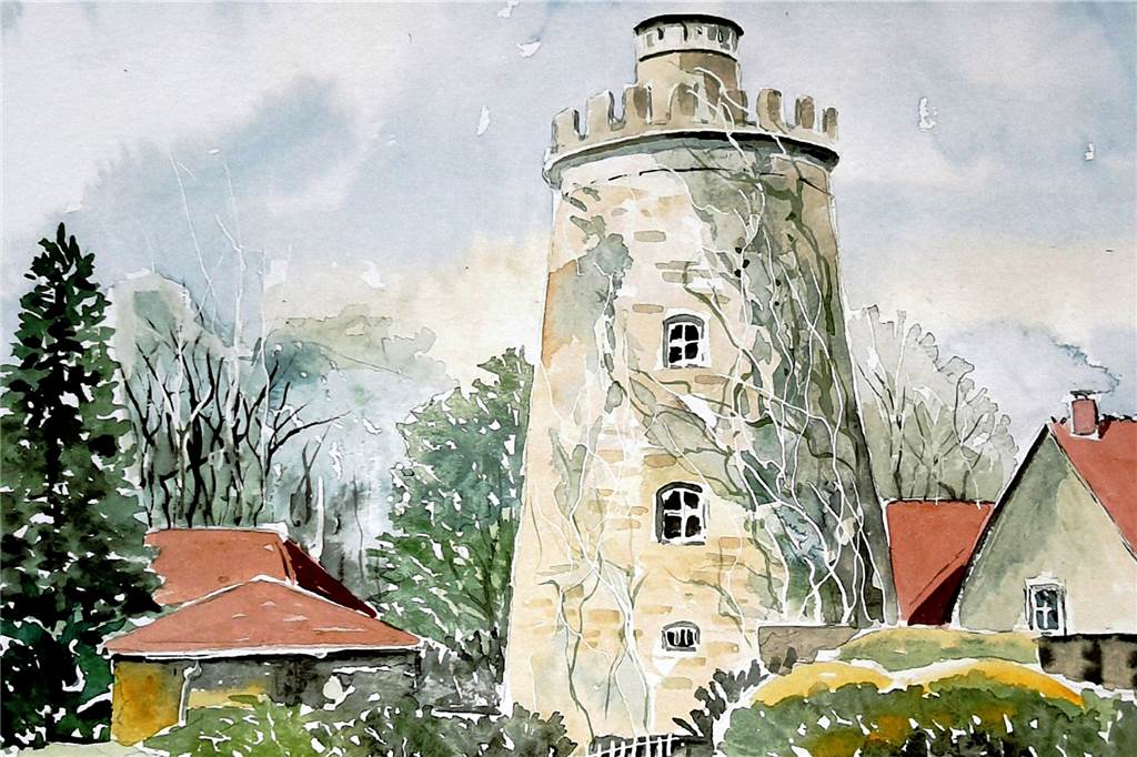 Vier Städte, vier Kalender: Manfred Vorholt malt für das Klara-Hospiz Klara Kalender in Dorsten: Mühle in Hervest.