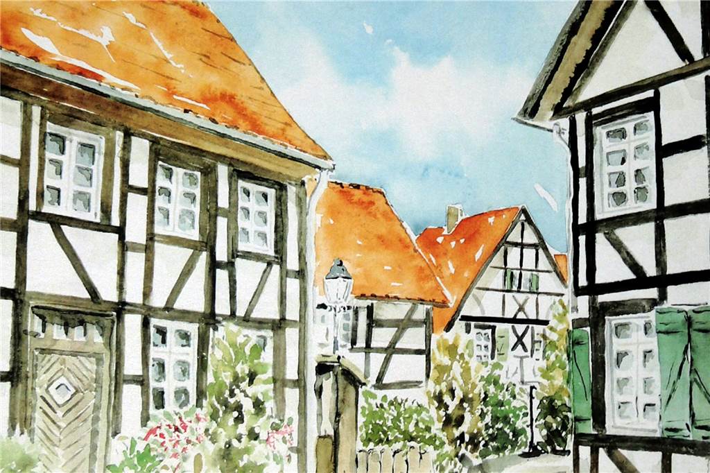 Vier Städte, vier Kalender: Manfred Vorholt malt für das Klara-Hospiz Klara Kalender in Herten: Altes Dorf Westerholt.