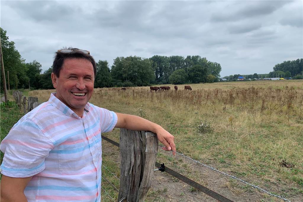 Rinder-Herde an der Emscher: Weide für Höhenvieh in Henrichenburg Kleingärtner Yüksel Salli freut sich über die Rinder vor seiner Gartenparzelle.