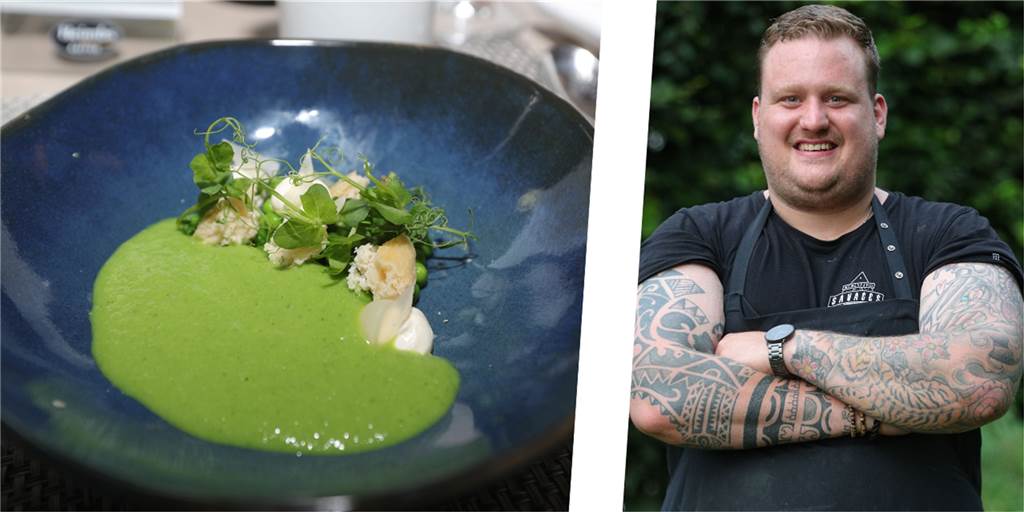 Koch Tim Andrich will im Restaurant Mutter Althoff in Vinnum ein neues Konzept etablieren. Sein Fokus: eine Mischung aus gutbürgerlicher-traditioneller und experimenteller Küche mit eigenen Kreationen. Ein Beispiel: Erbsensüppchen, eingelegte Perlzwiebel, Mehlpütt und Crème fraîche.