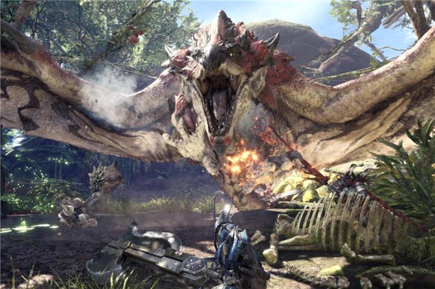 PC-Version von „Monster Hunter: World“ kommt Anfang August Krallen, Flügel, spitze Zähne: Um solch ein Monster zur Strecke zu bringen, müssen Spieler von „Monster Hunter: World“ zunächst ihre Spielfigur in Form bringen, Waffen bauen und Rüstungen anfertigen. Ab August geht das auch am PC. Foto: Capcom