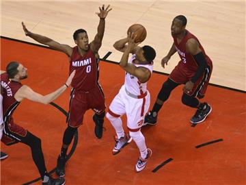 Kyle Lowry (2.v.r.) erzielte 35 Punkte für die Toronto Raptors. Foto: Warren Toda